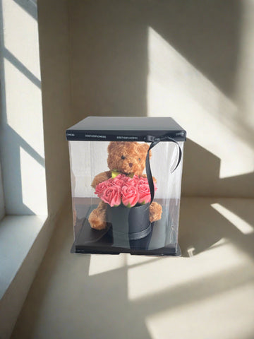 Rose In Box With Bear (Soap Roses)