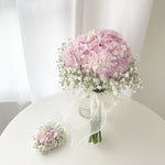 Pink Hydrangea Baby Breath Bridal Bouquet
